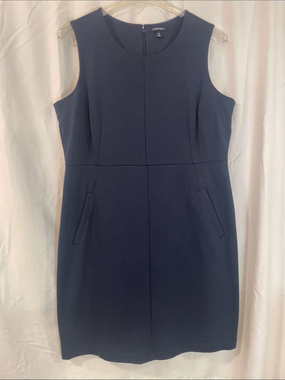 Lands' End NEW 18 Navy Sleeveless Sheath Dress Pockets Pit to PIt 21 1/4" NWOT